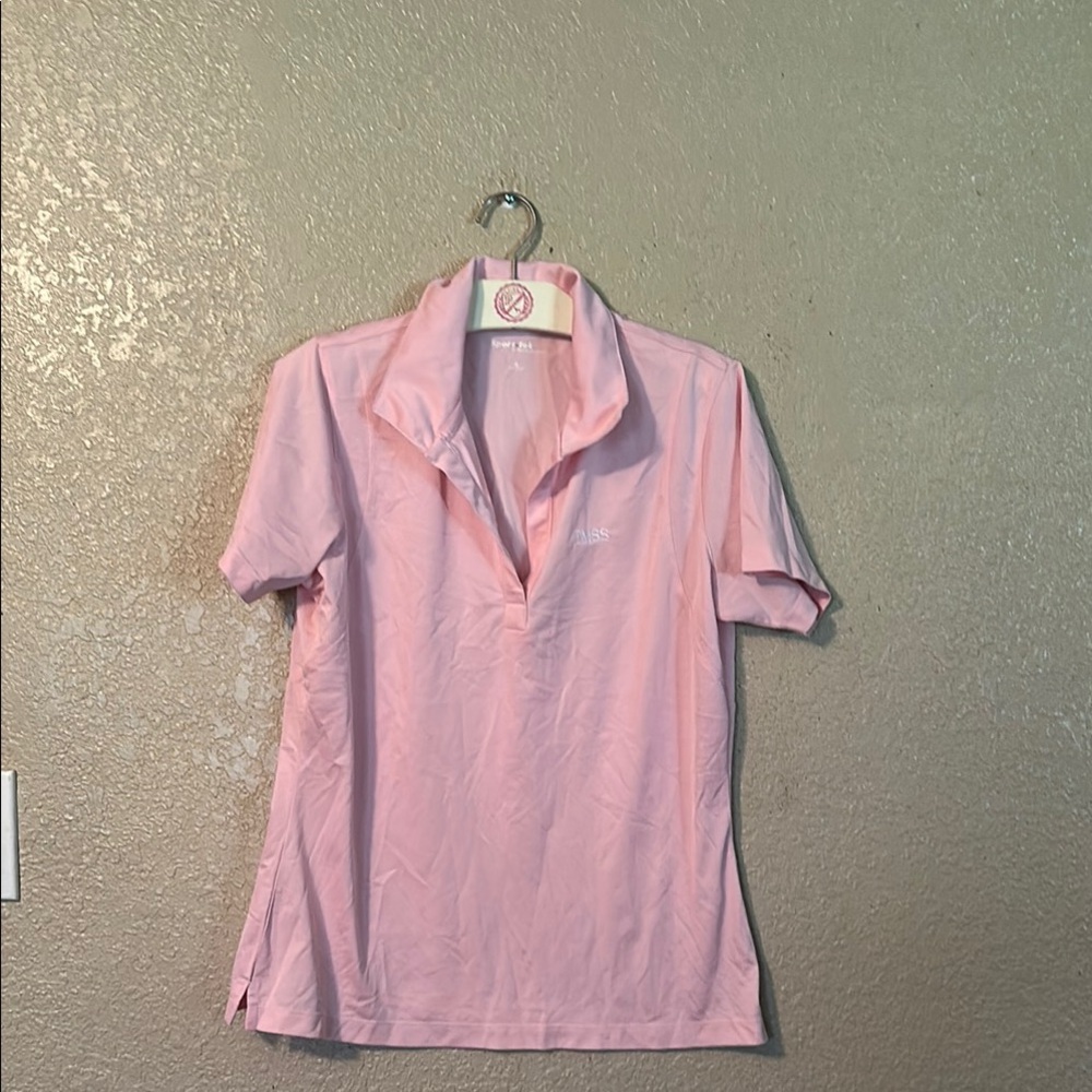 Sport-Tek Pink Fitted Polo Shirt with Buttoned Sleeves